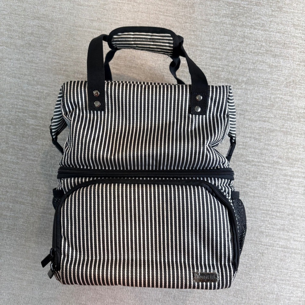 Luxja Breast Pump Bag Women OS Black White Pinstripe Insulated Professional